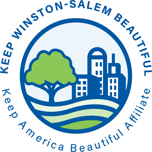 Keep Winston-Salem Beautiful logo, a green tree in front of iconic Winston-Salem buildings
