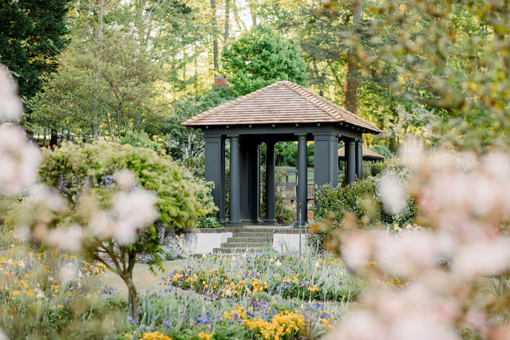 A gazebo in a formal garden at Reynolda Gardens